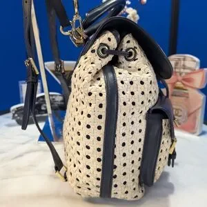 Tory Burch Navy Piper Backpack Woven Blue White Saffiano Leather Tory Burch | Bags | Tory Burch Navy Piper Backpack Woven  main image 3